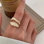 Vintage White Enamel Geometric Adjustable Ring – Irregular Open Shape Cocktail Ring for Women