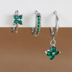 3-Piece Stainless Steel Flower Drop Earrings Set with Cubic Zirconia – Hypoallergenic Floral Dangle Earrings for Women