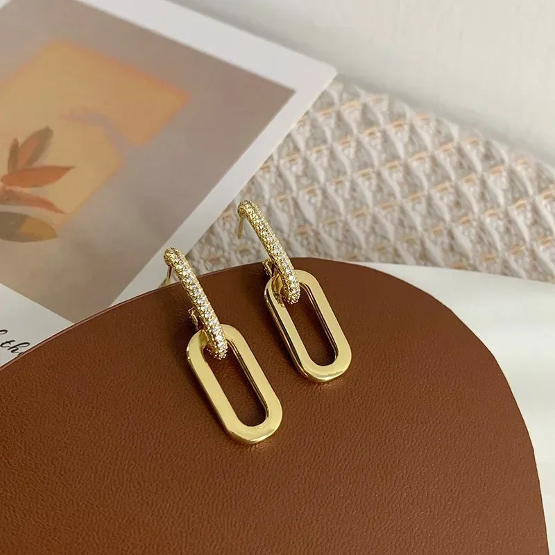 Retro Double Loop Hoop Earrings – Gold & Silver Geometric Drop Design